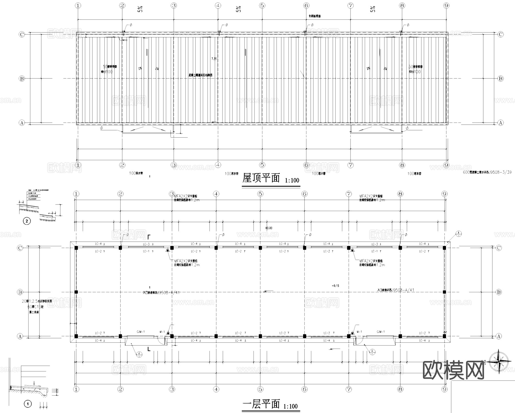 丙类工业厂房仓库建筑CAD施工图cad施工图