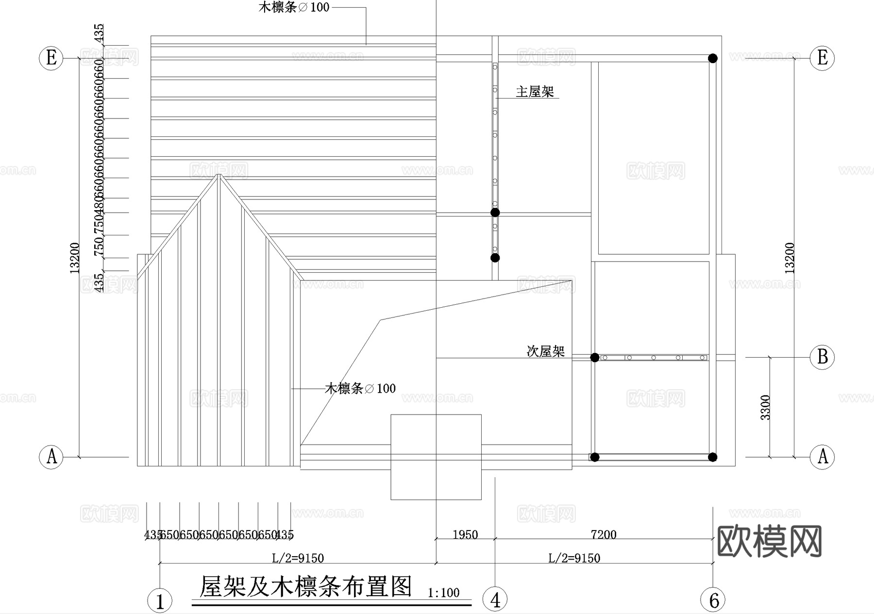 仿古建筑 三合院cad施工图