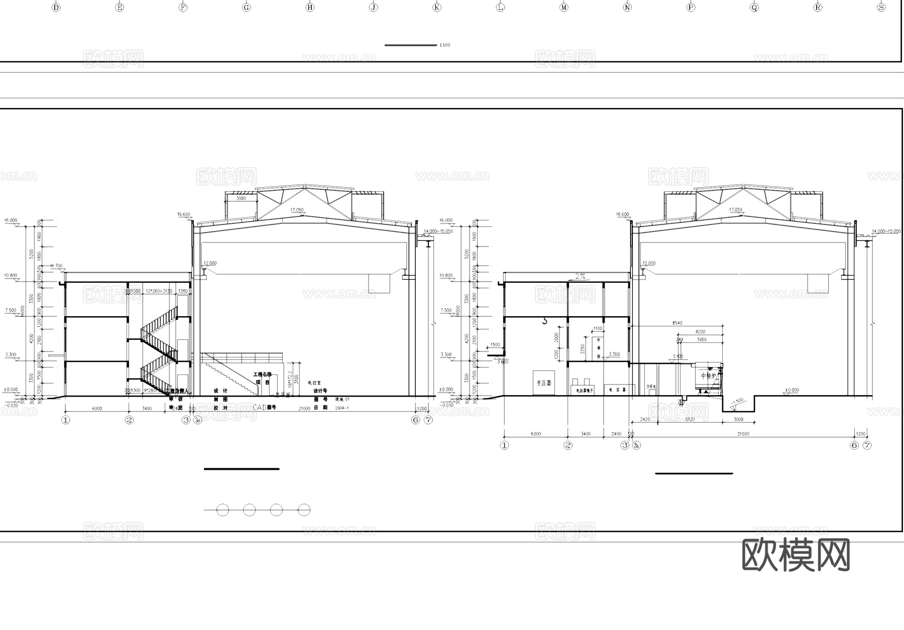 三层大型熔炼炉车间厂房工业建筑CAD施工图集cad施工图