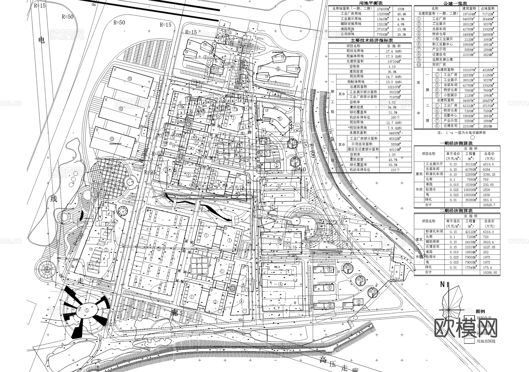 厂房工业园区产业园景观规划平面图cad施工图