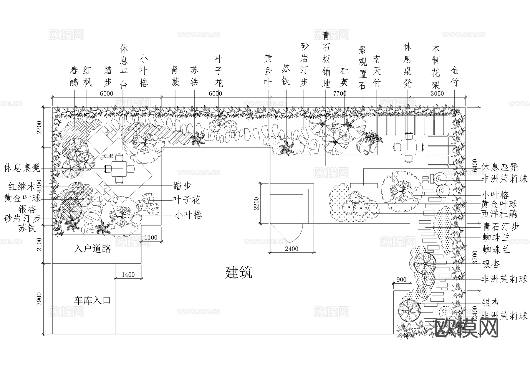 庭院 植物绿化平面图cad施工图