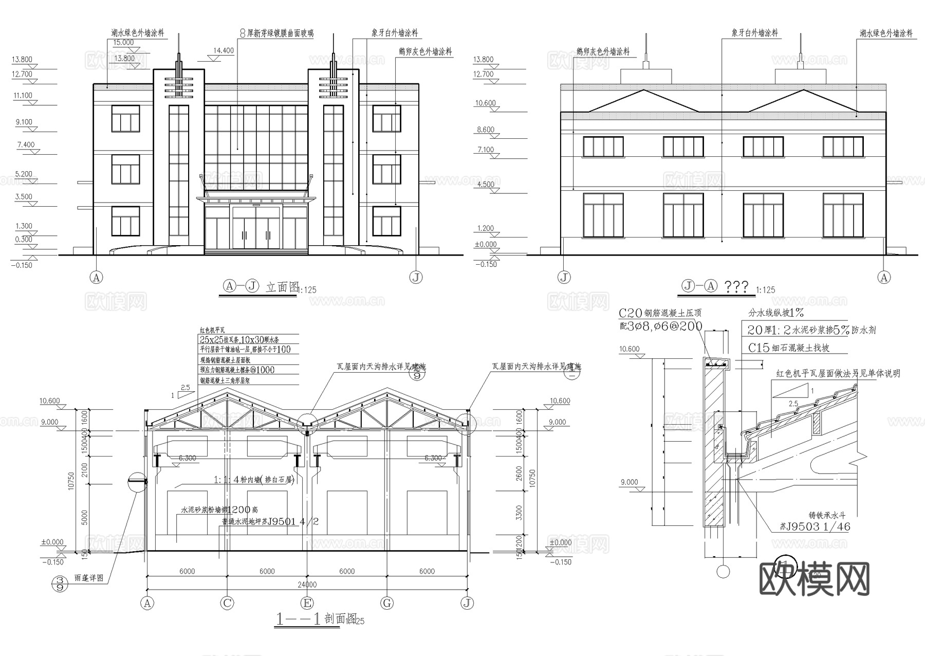 三层生产车间厂房工业建筑CAD施工图cad施工图
