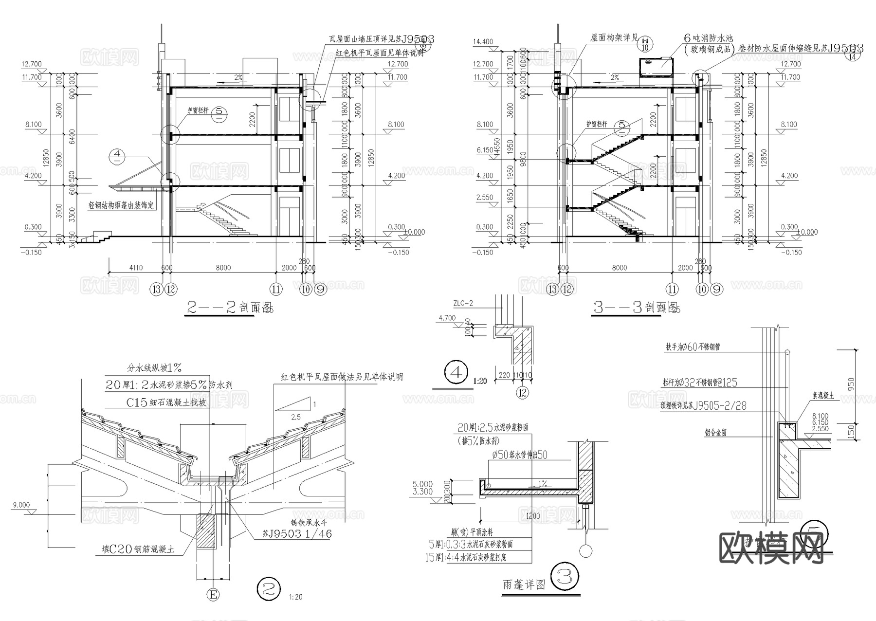 三层生产车间厂房工业建筑CAD施工图cad施工图