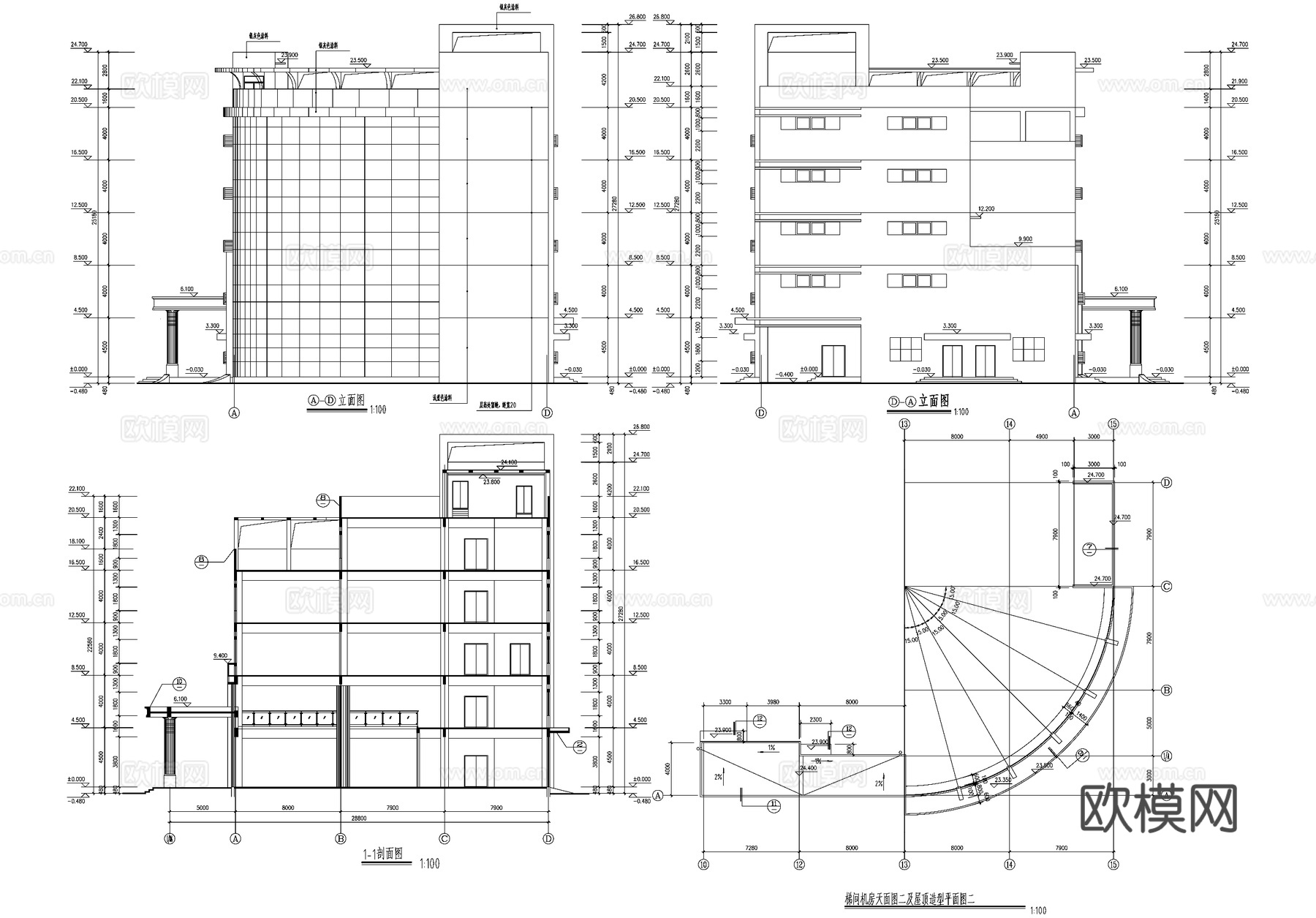五层厂房生产车间工业建筑CAD施工图cad施工图