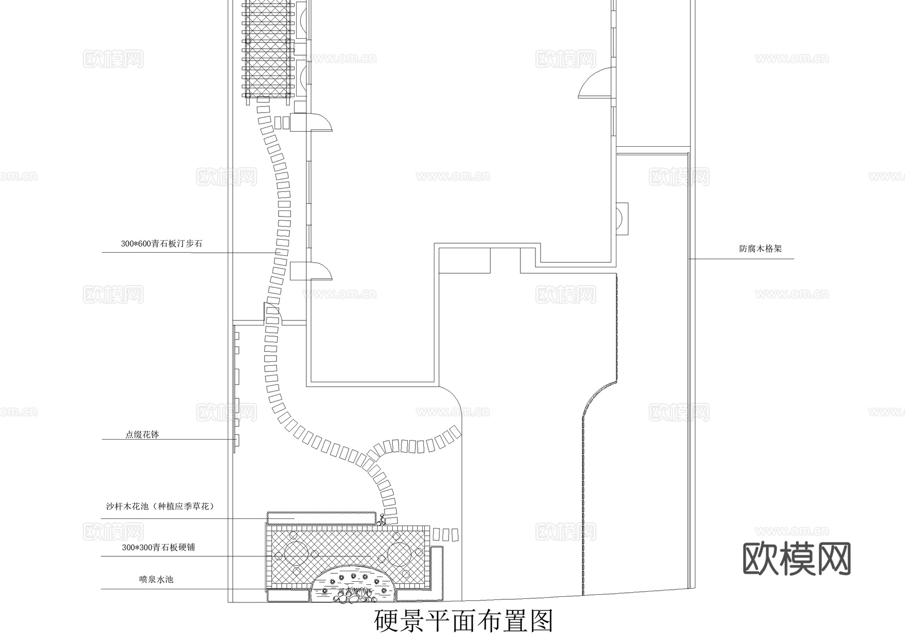 别墅庭院景观平面图 植物种植绿化配置cad施工图