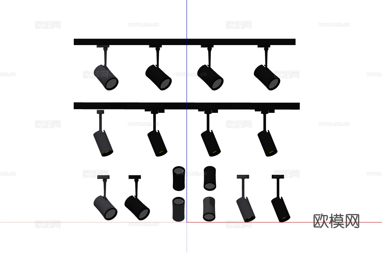 现代黑色轨道射灯su模型