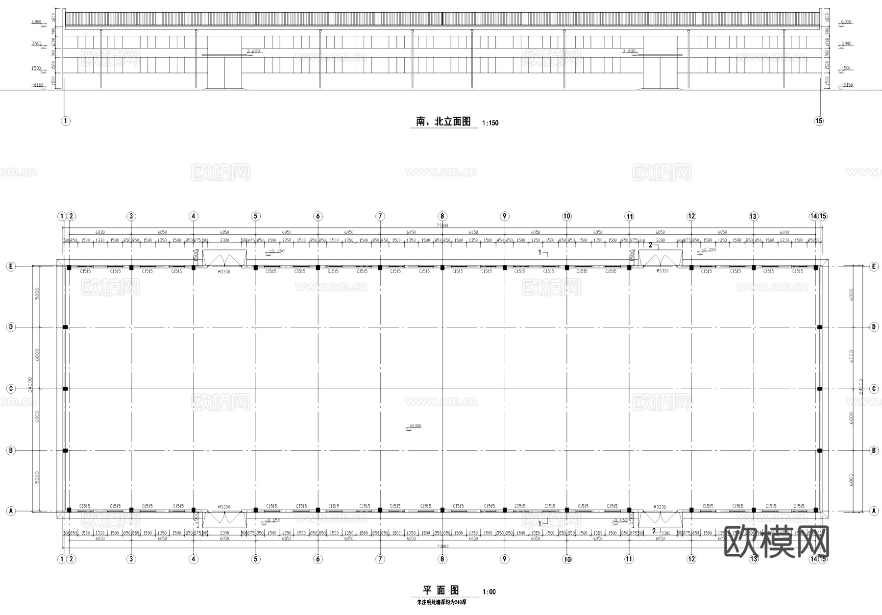 水泥袋装车间仓库工业建筑CAD施工图cad施工图