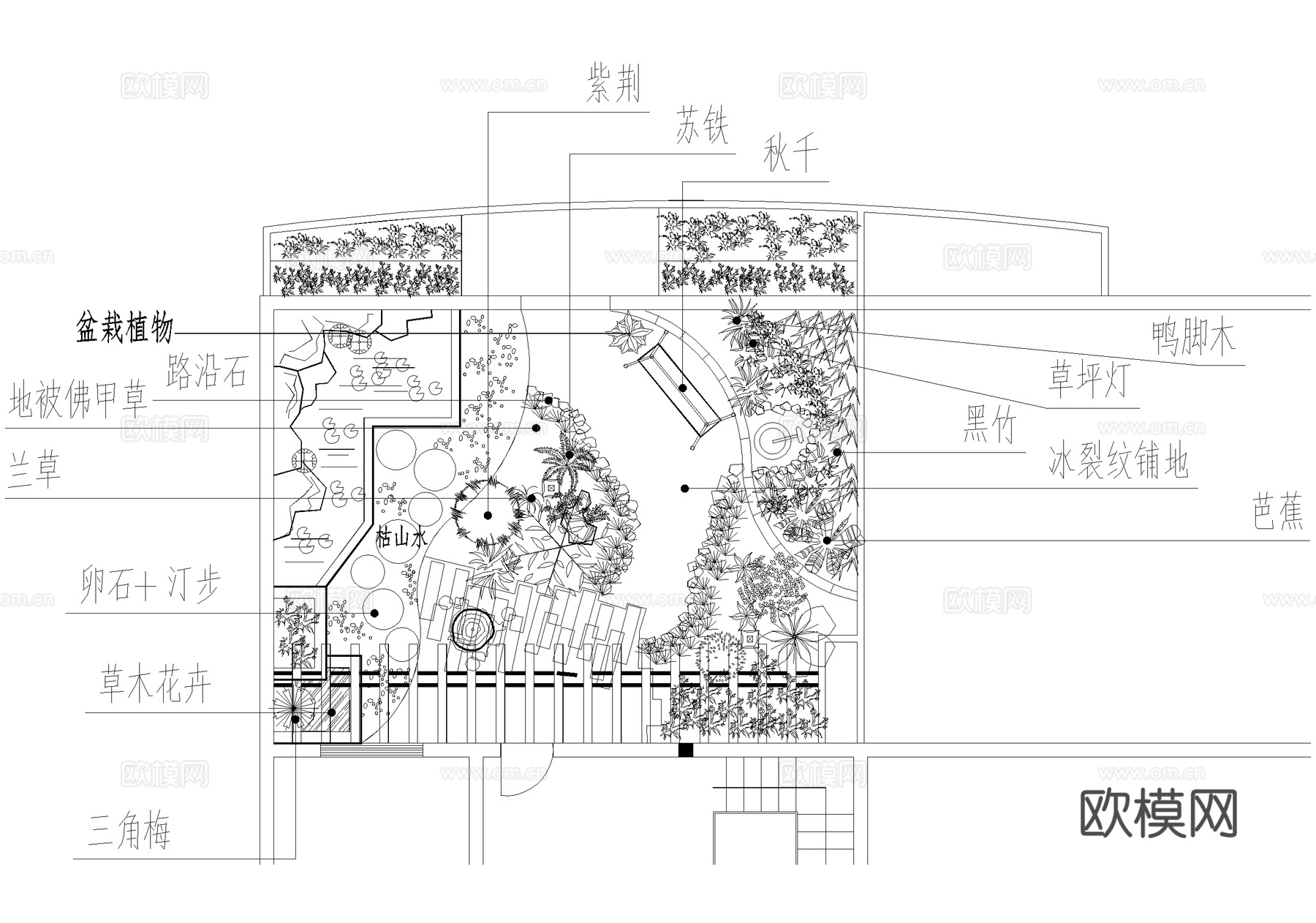 屋顶花园 平面图 植物种植绿化配置cad施工图