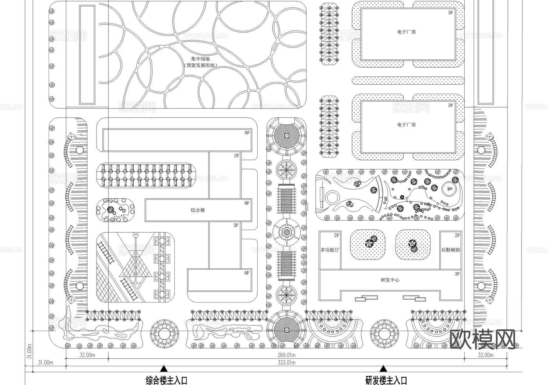 厂房工业园区生活区产业园景观规划平面图cad施工图