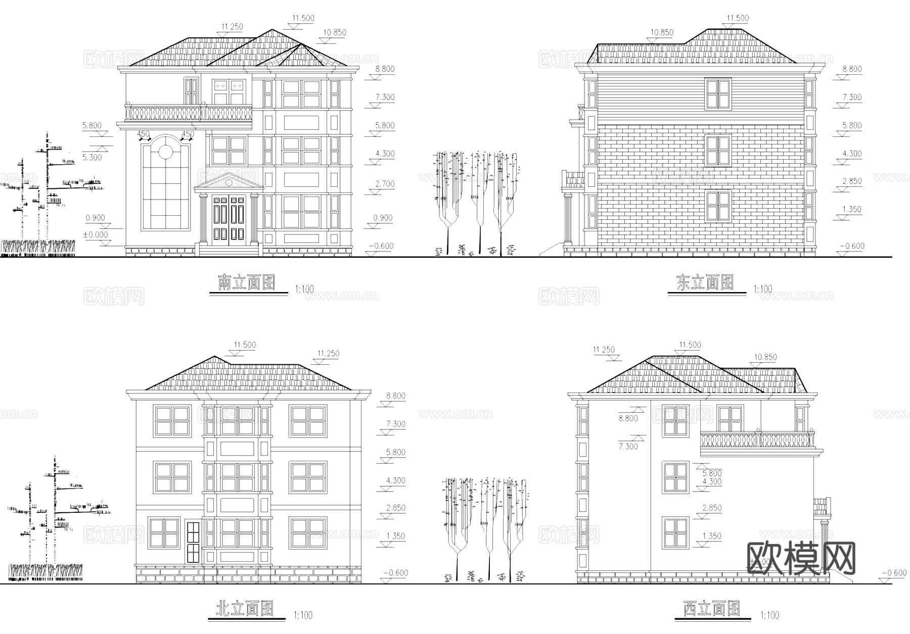童家淤小区多层别墅建筑结构CAD施工图集cad施工图