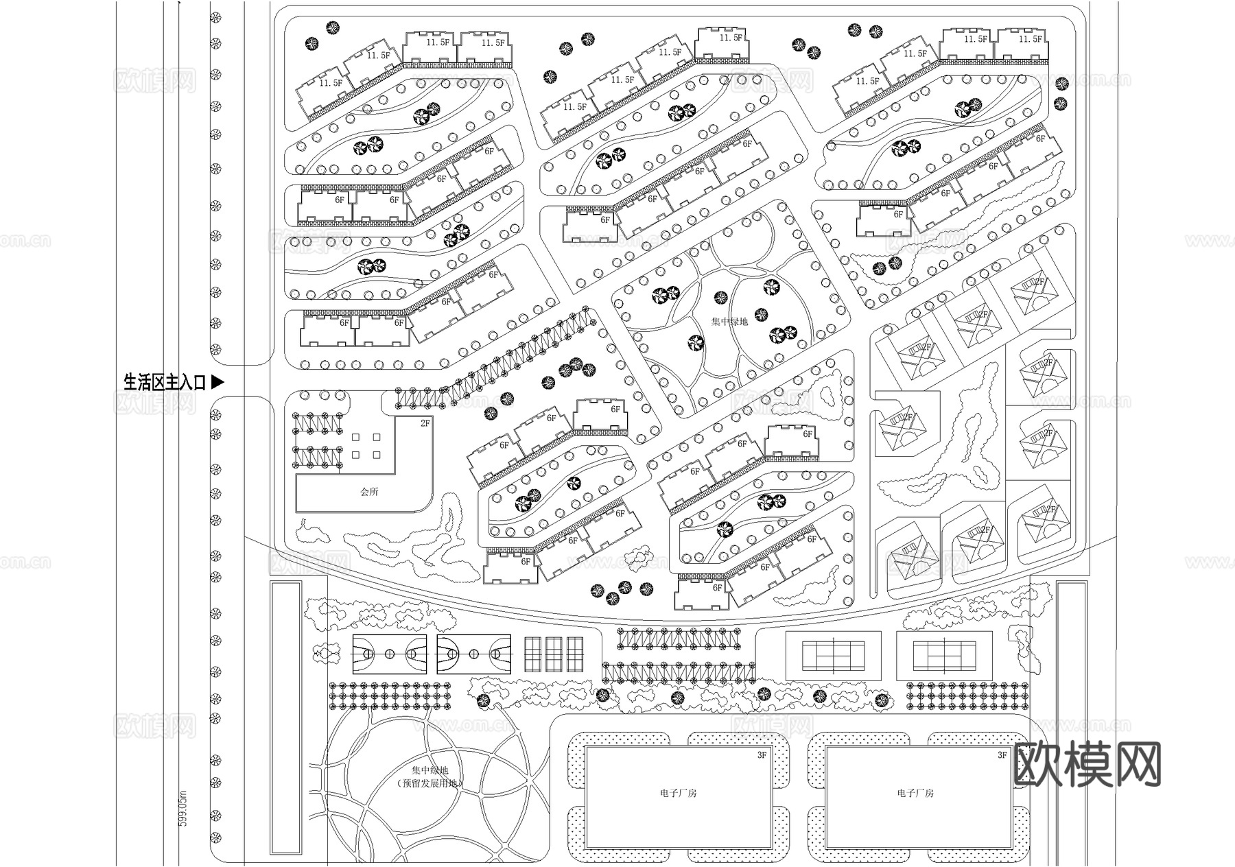 厂房工业园区生活区产业园景观规划平面图cad施工图