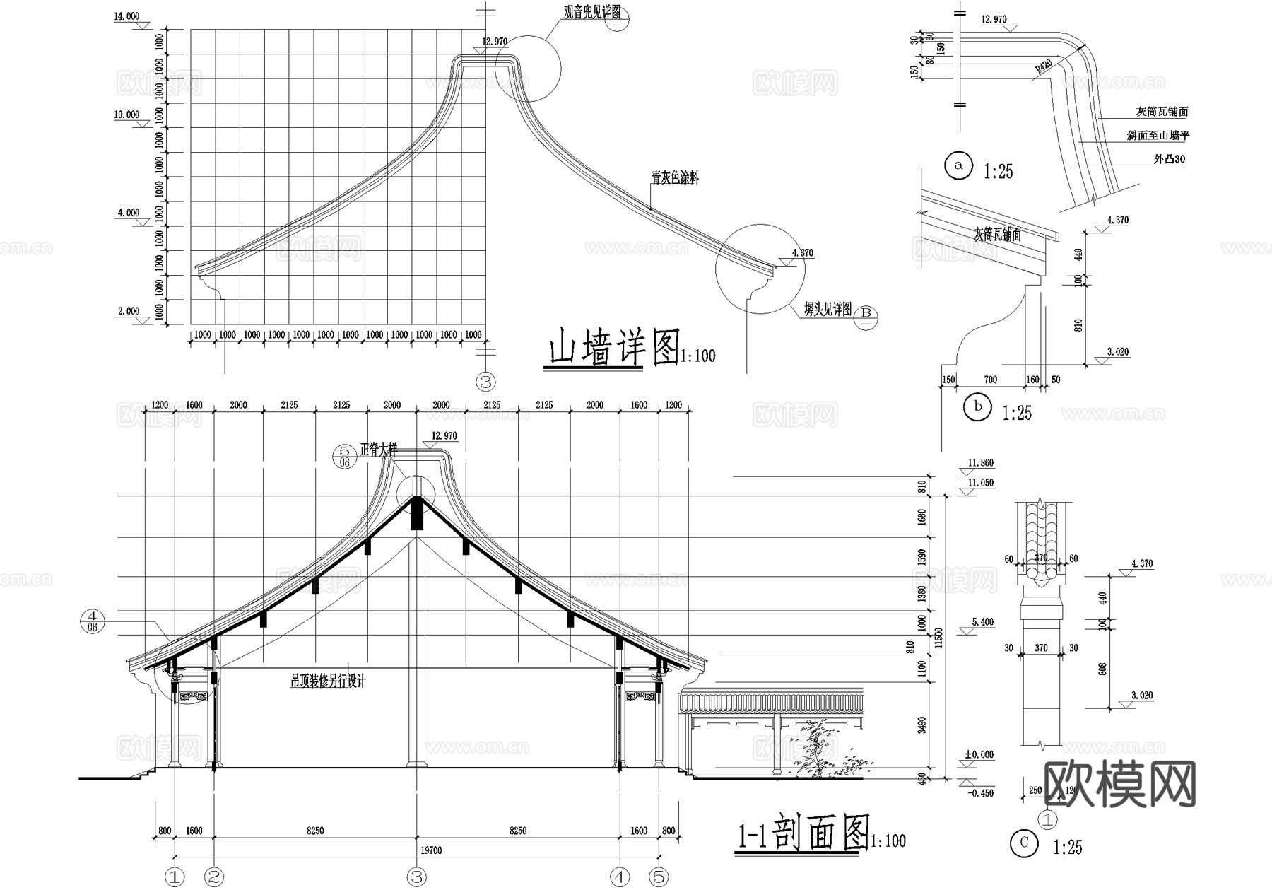 中式寺庙 单层斋堂餐厅食堂cad施工图