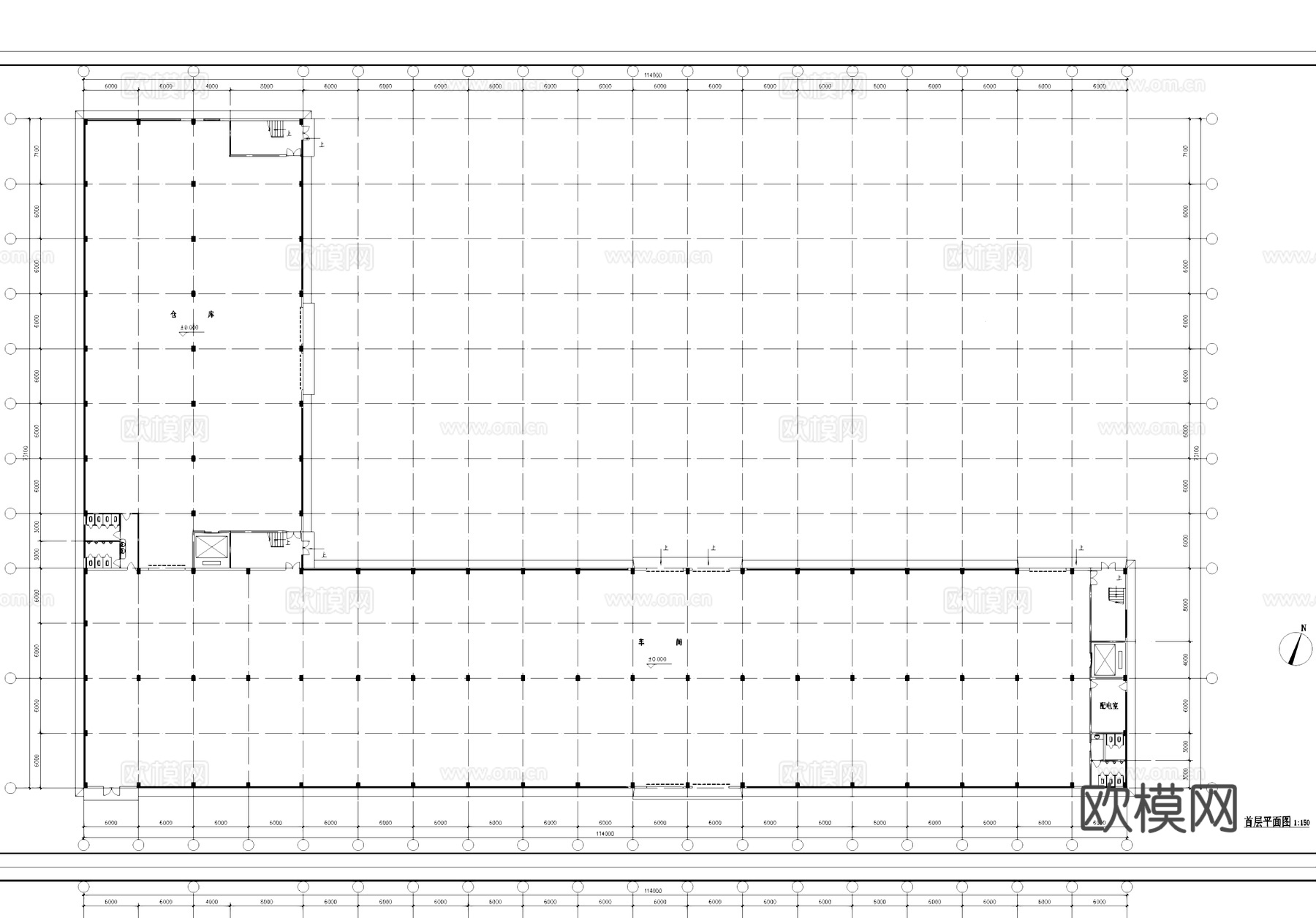 工业车间仓库厂房建筑CAD施工图cad施工图