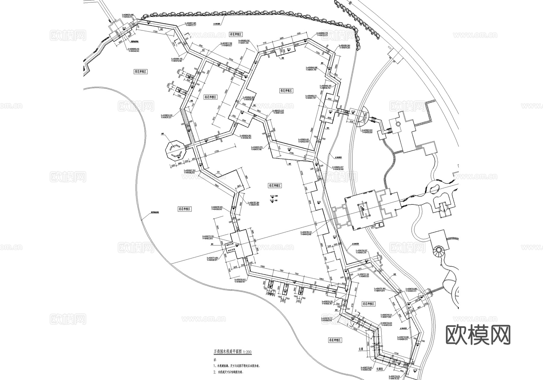 荷花池水中木栈道 栏杆cad施工图