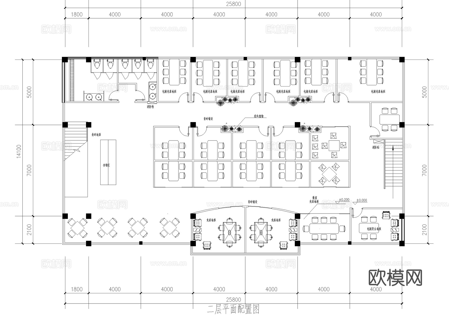 茶馆 二层茶室茶吧会所 茶楼cad施工图
