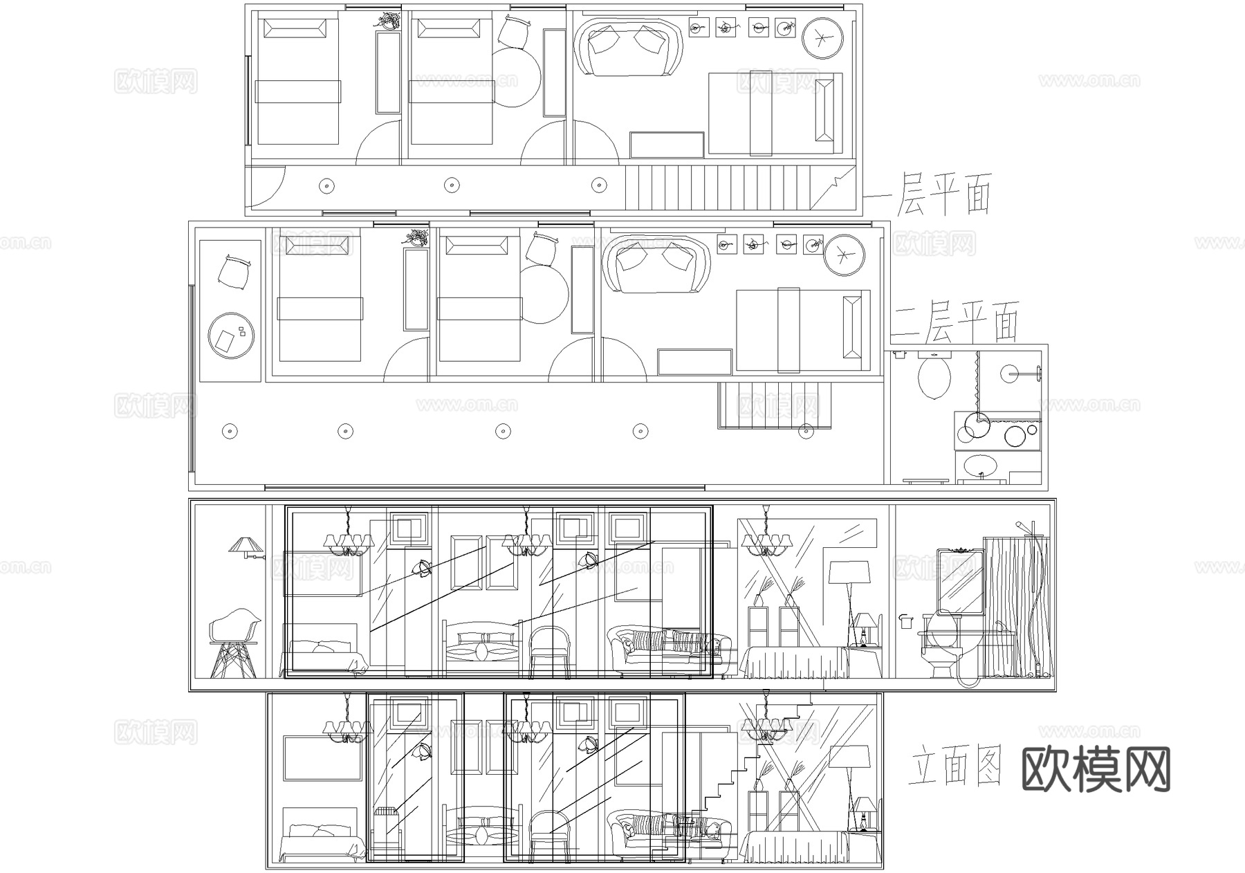 集装箱 二层平立面图 宿舍cad施工图