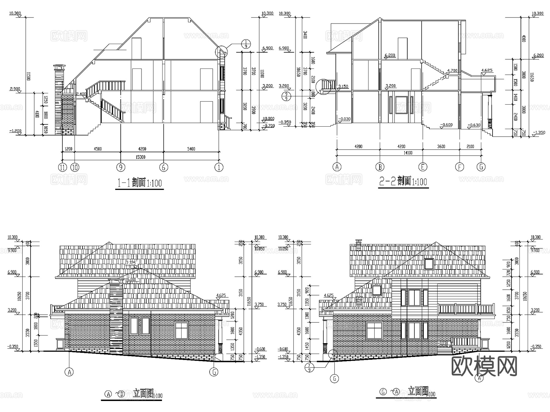 万安秀水山庄欧式别墅建筑CAD施工图cad施工图