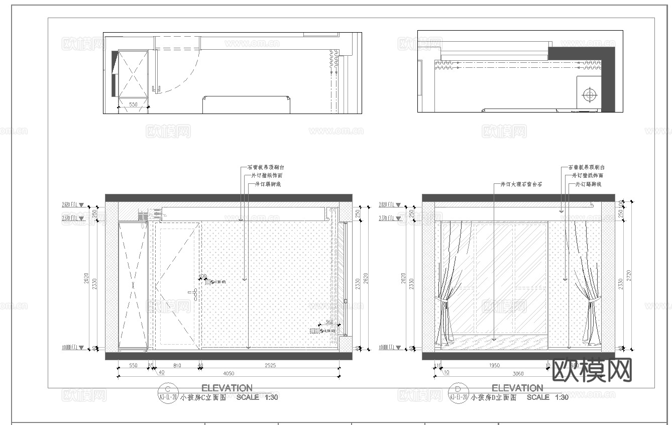 三室一厅平层样板间  最新全套施工图设计cad施工图