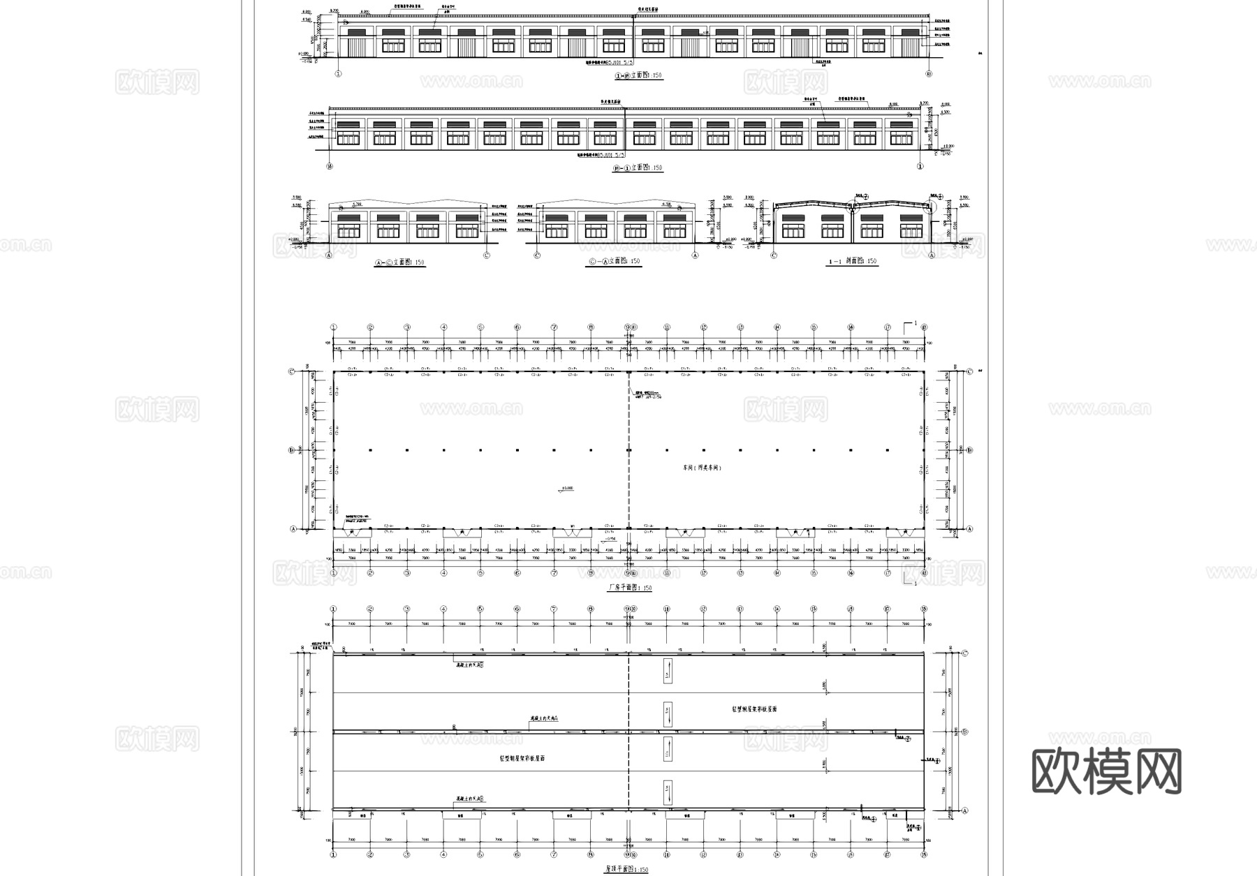 丙类车间厂房工业建筑CAD施工图cad施工图