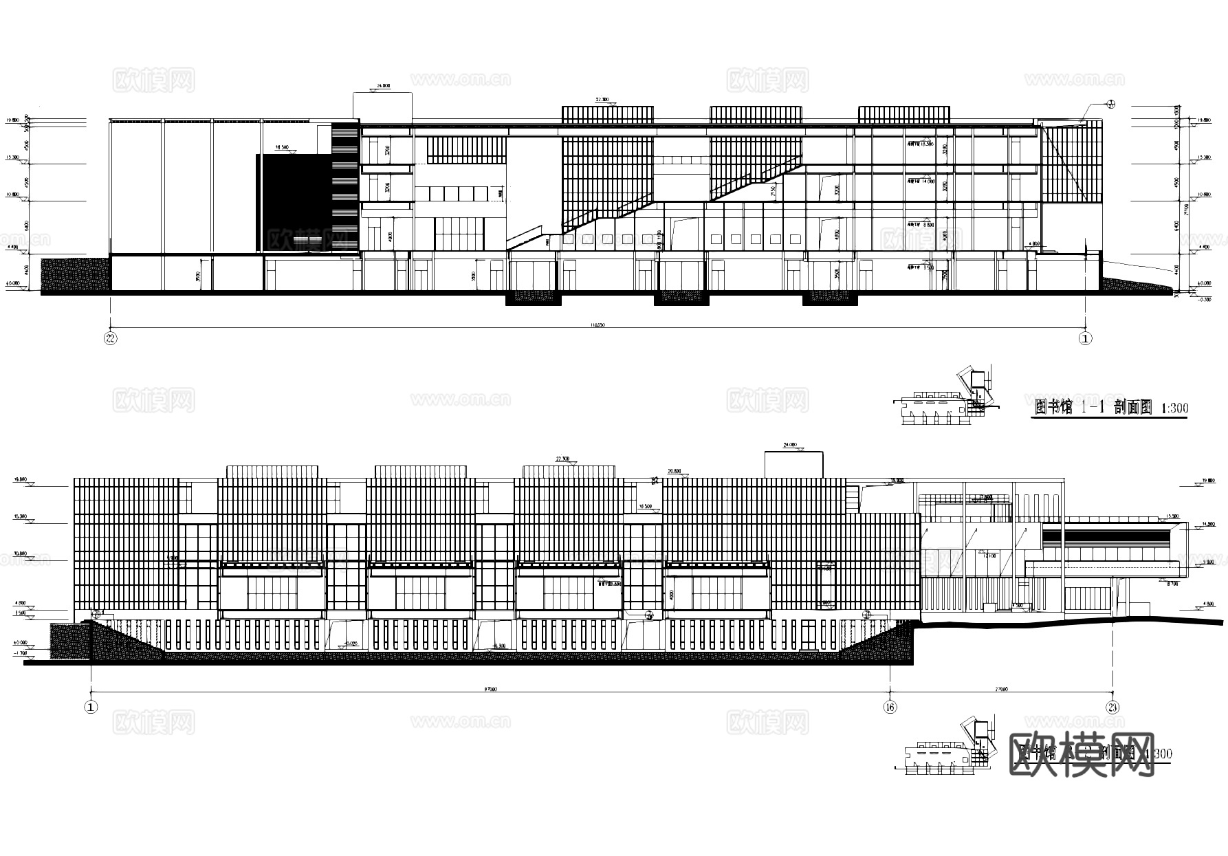 图书馆剖立面建筑CAD施工图cad施工图
