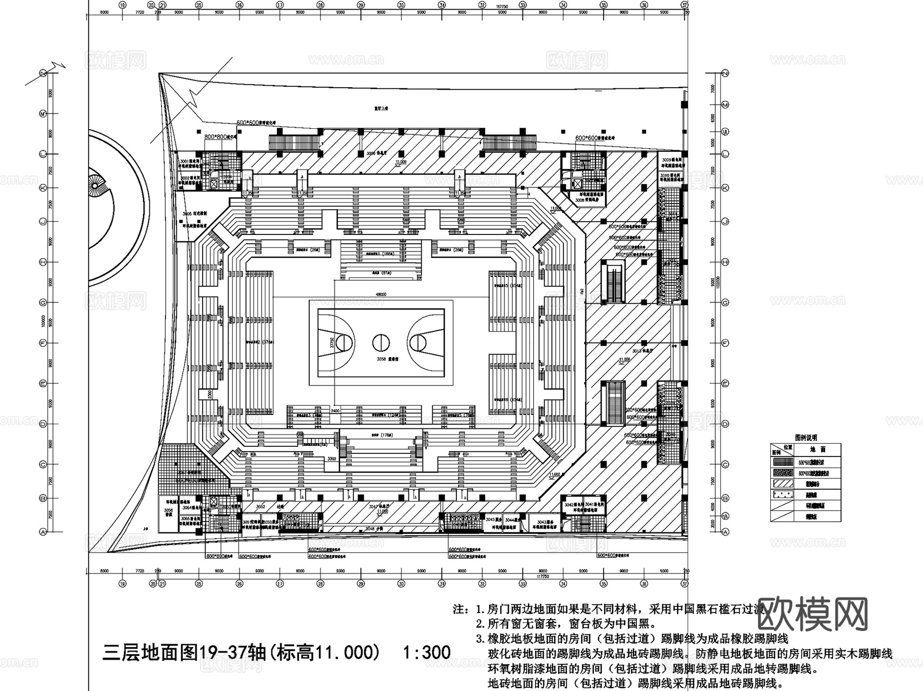 现代体育馆室内平面装修CAD图集cad施工图
