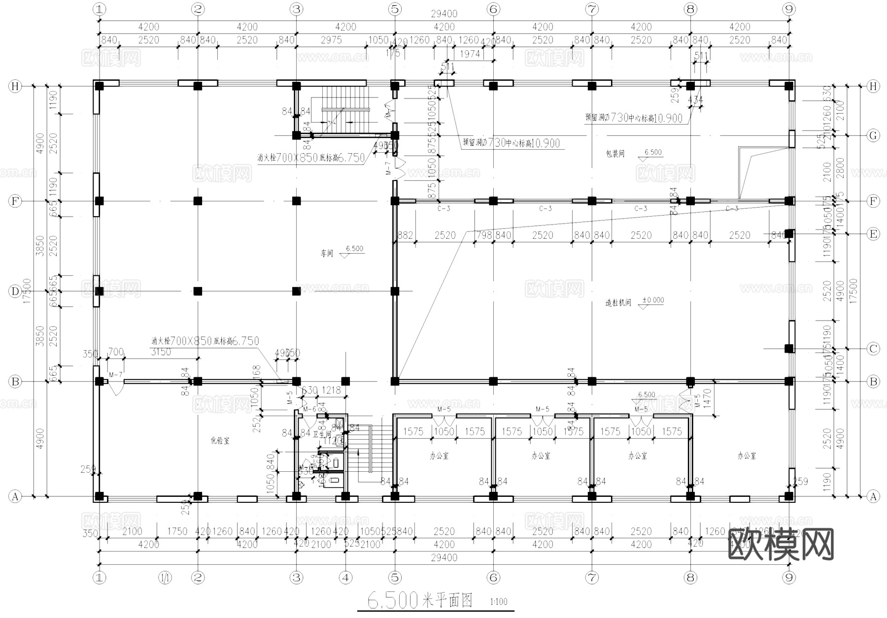 肥料厂车间工业建筑CAD施工图cad施工图