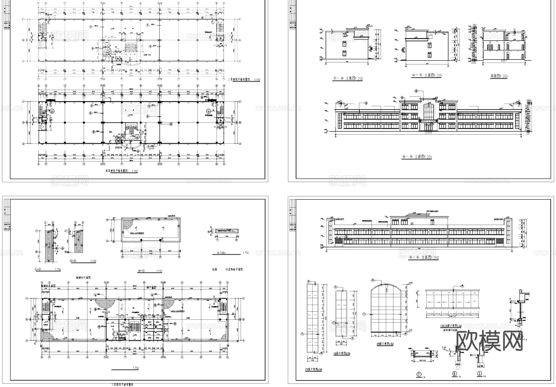 三层车间厂房工业建筑CAD施工图cad施工图