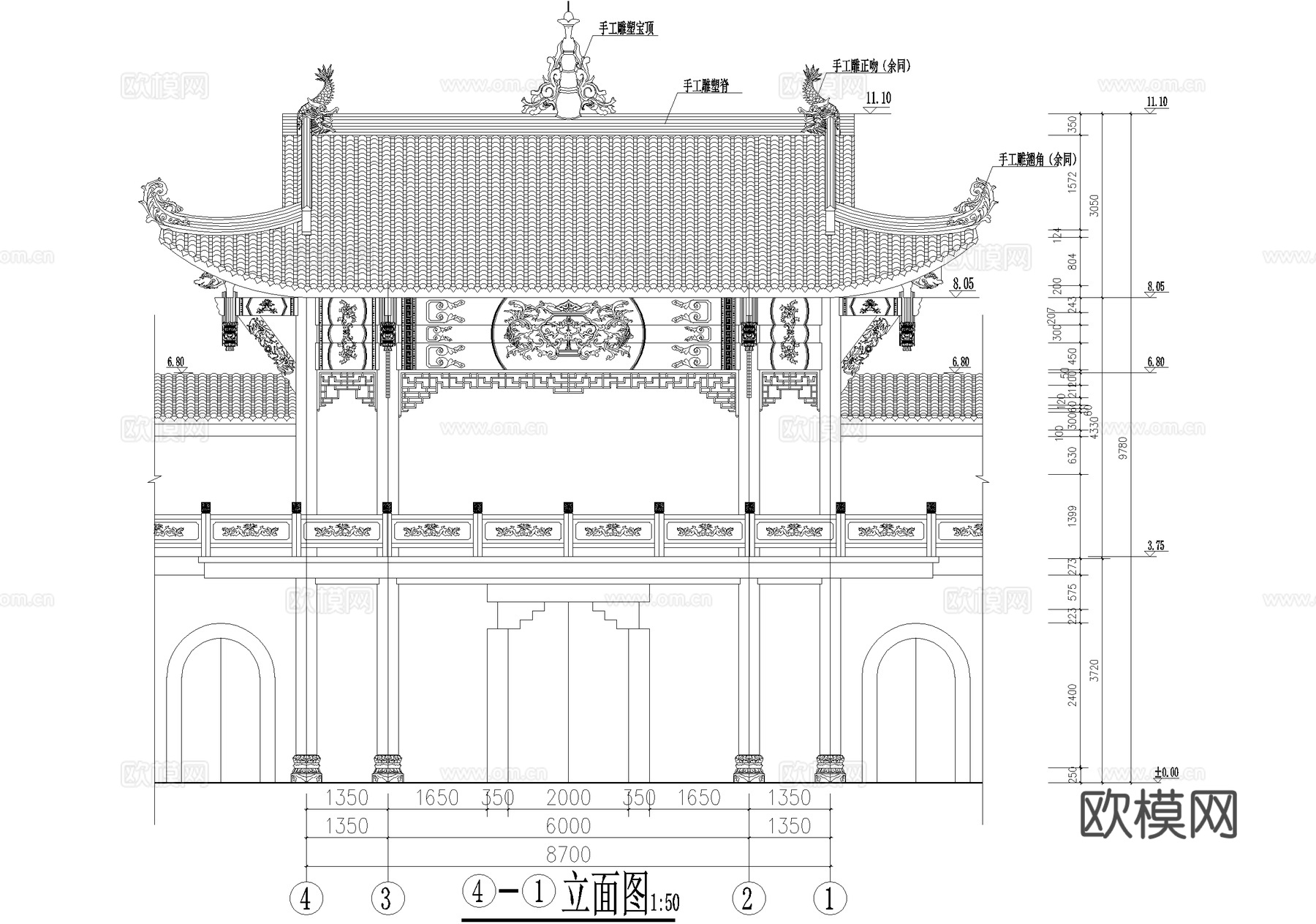 寺庙 万寿宫戏楼 明清仿古建筑 二层钢混木结构cad施工图