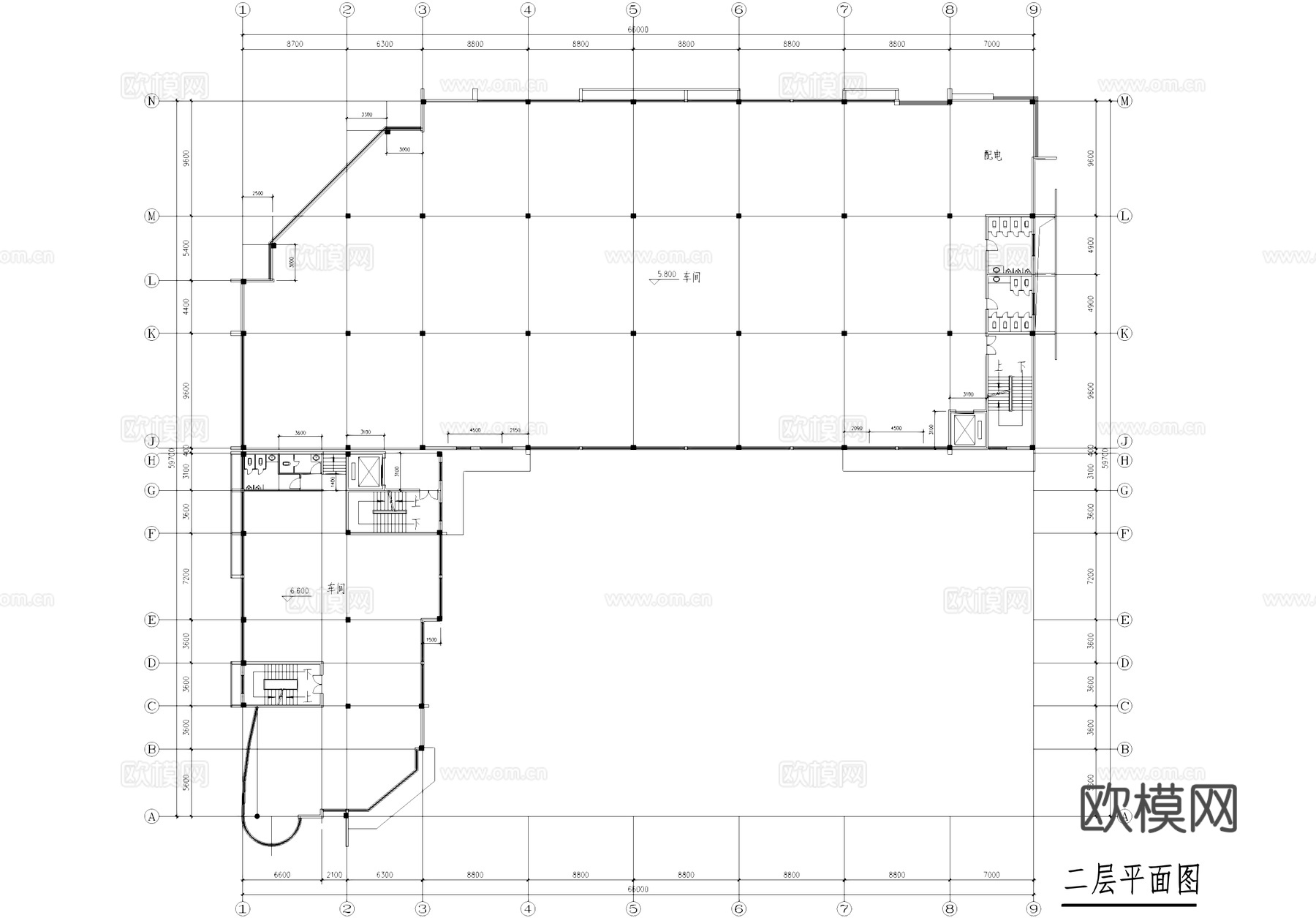 五层工业车间厂房建筑CAD施工图cad施工图