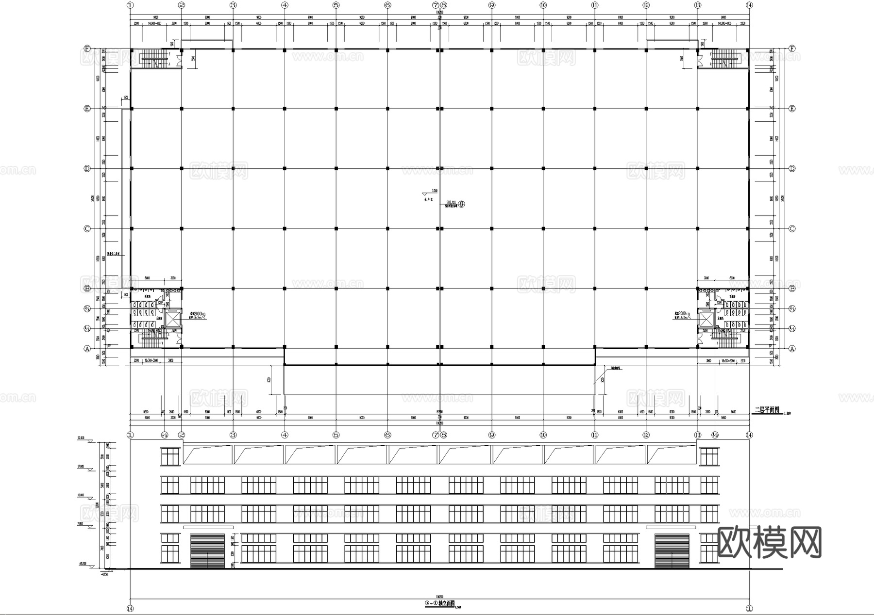 三层生产车间厂房工业建筑cad施工图