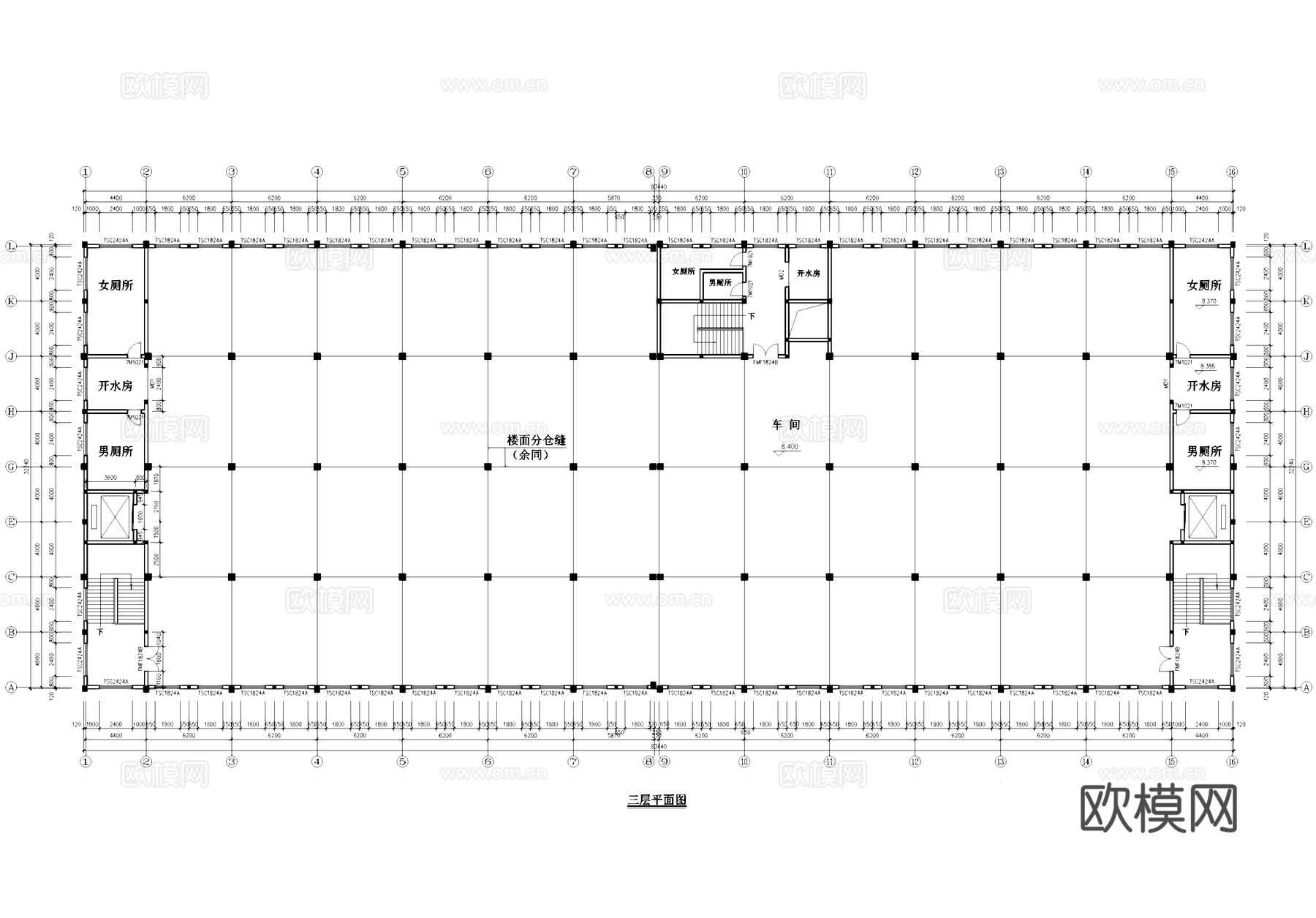 三层车间厂房工业建筑CAD施工图cad施工图