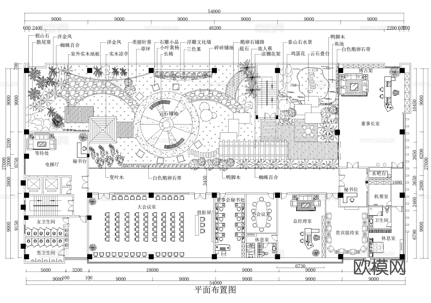 屋顶花园 办公空间平面图cad施工图