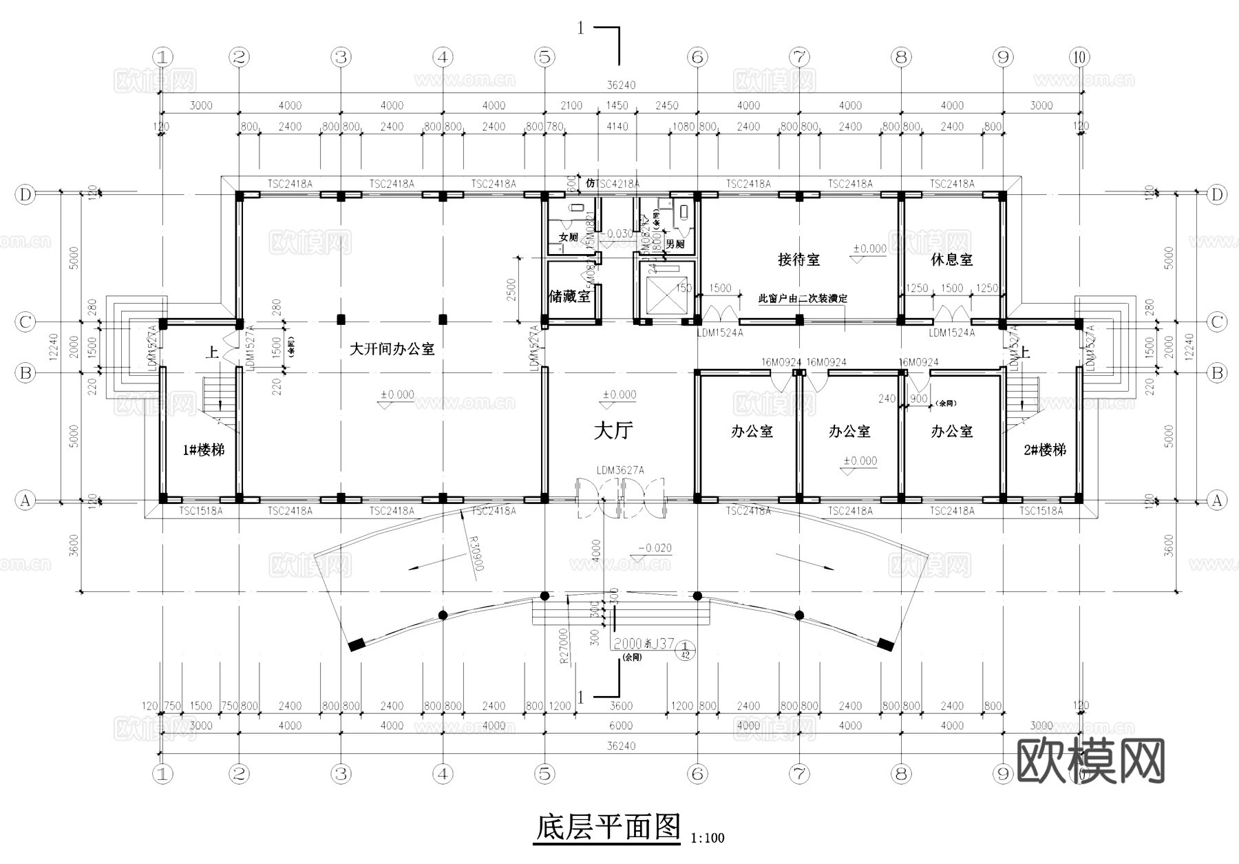 厂区办公楼建筑CAD施工图cad施工图