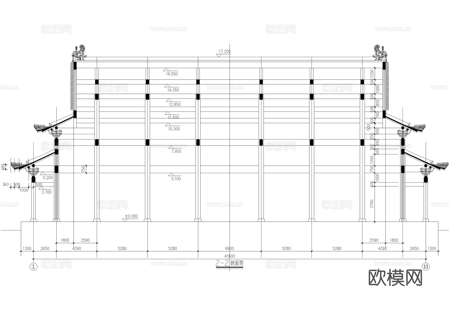 中式寺庙 大雄宝殿建筑结构 重檐歇山顶cad施工图