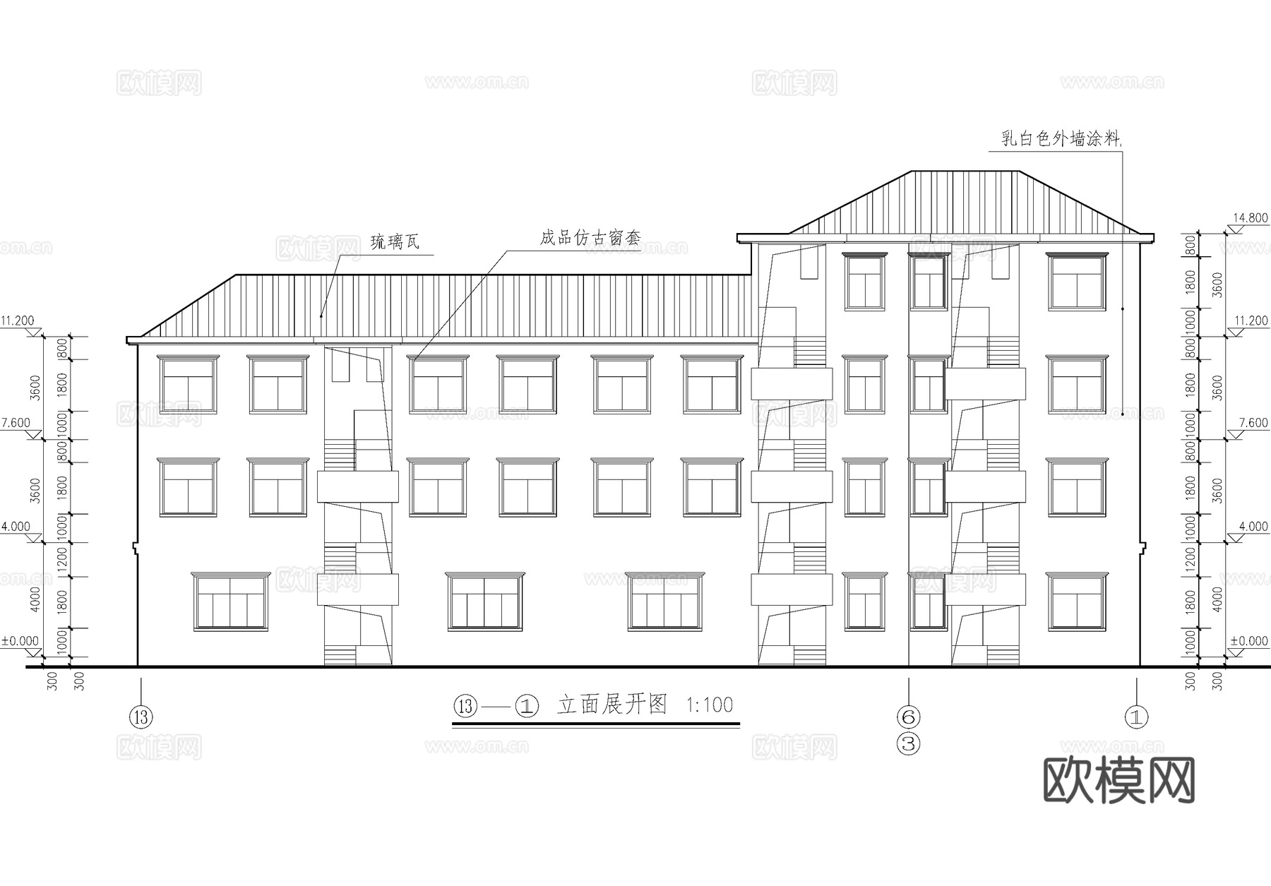 欧式四层商住综合楼建筑cad施工图