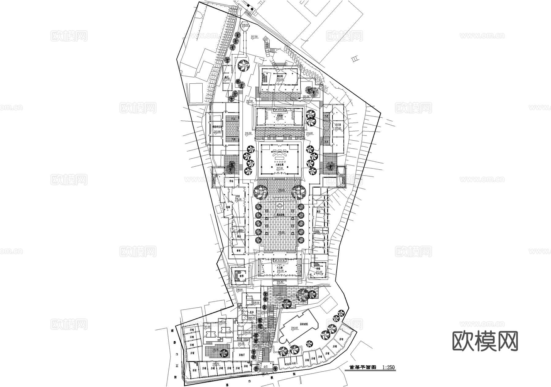 寺庙 总平面规划图cad施工图