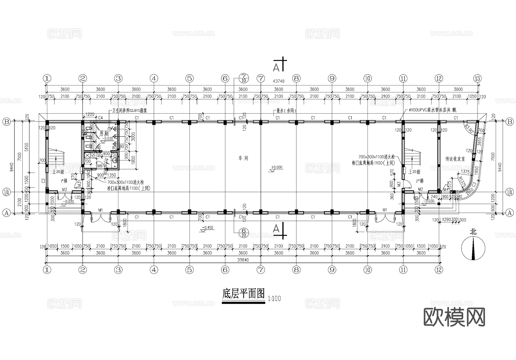 五层车间厂房工业建筑CAD施工图cad施工图
