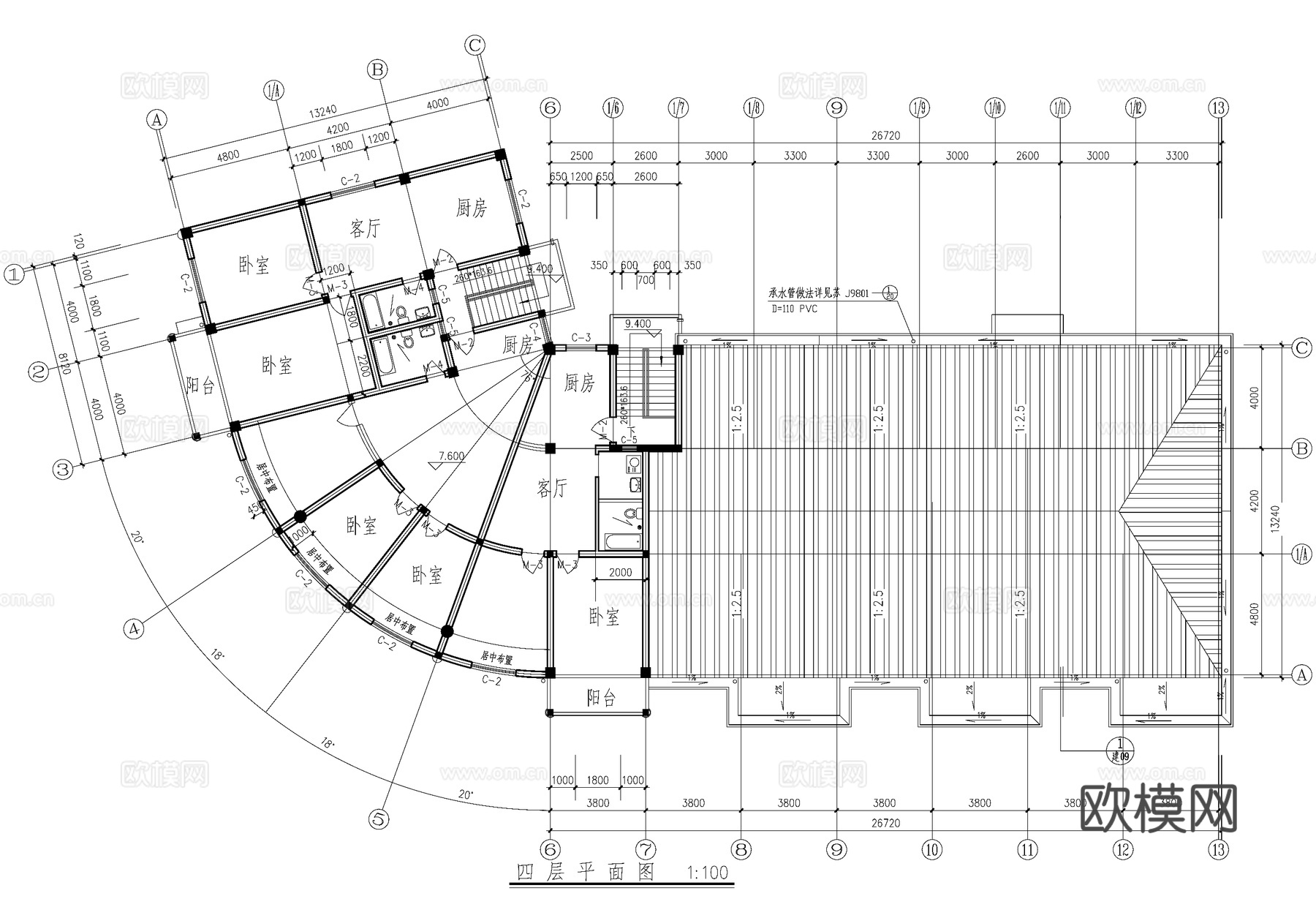 欧式四层商住综合楼建筑cad施工图