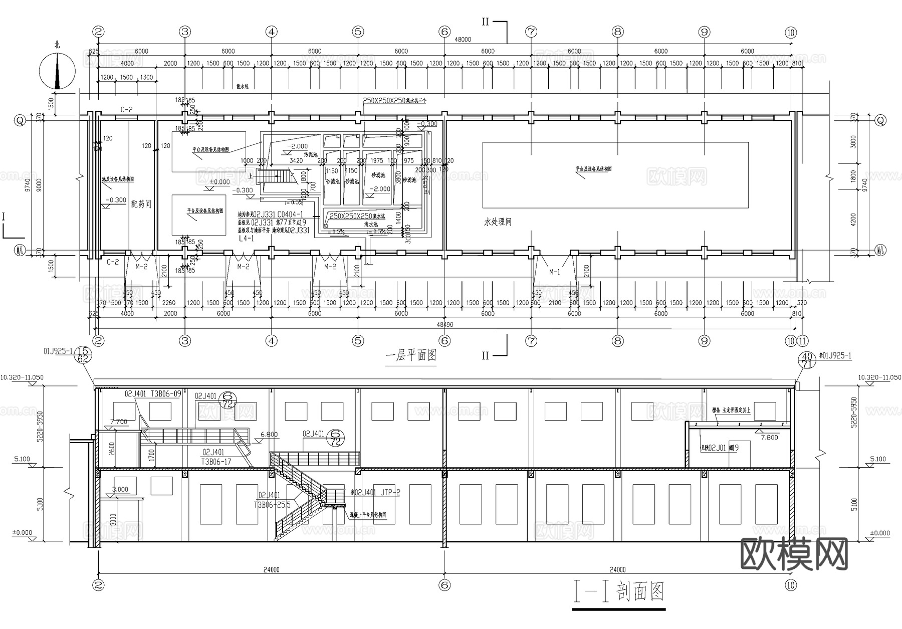 钢结构厂房 水处理车间工业建筑cad施工图