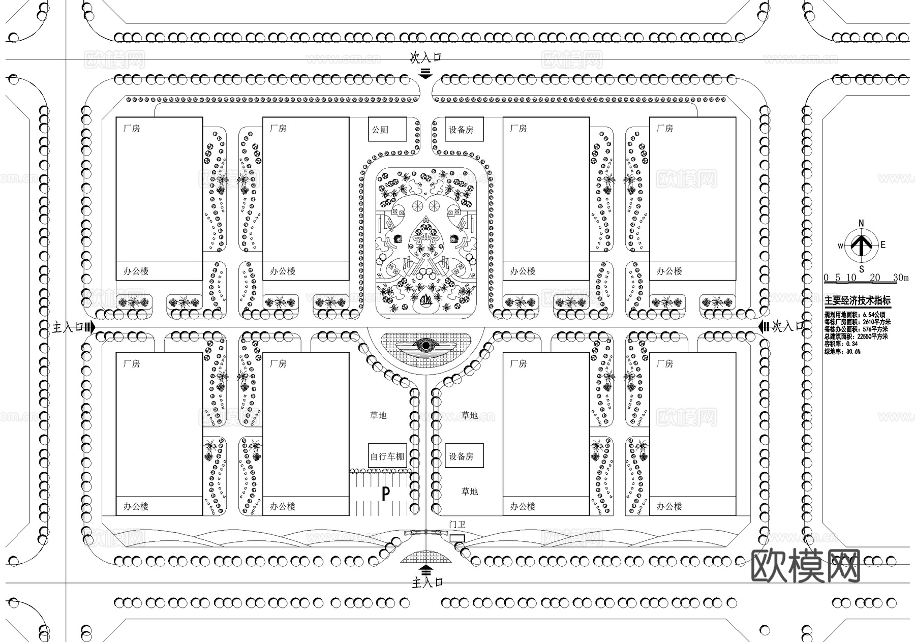 厂房工业园区产业园景观规划平面图cad施工图