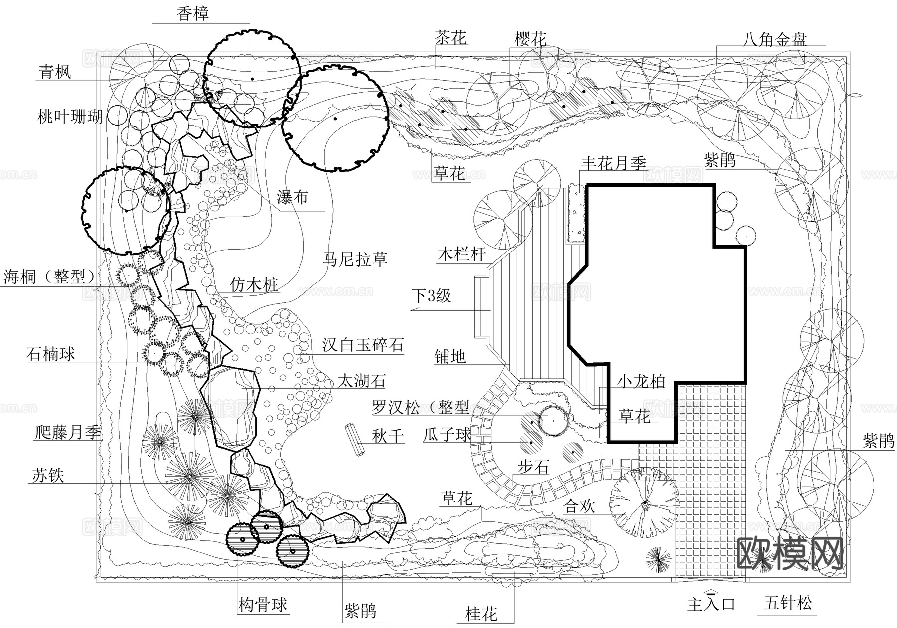 庭院 平面图 植物种植绿化配置cad施工图