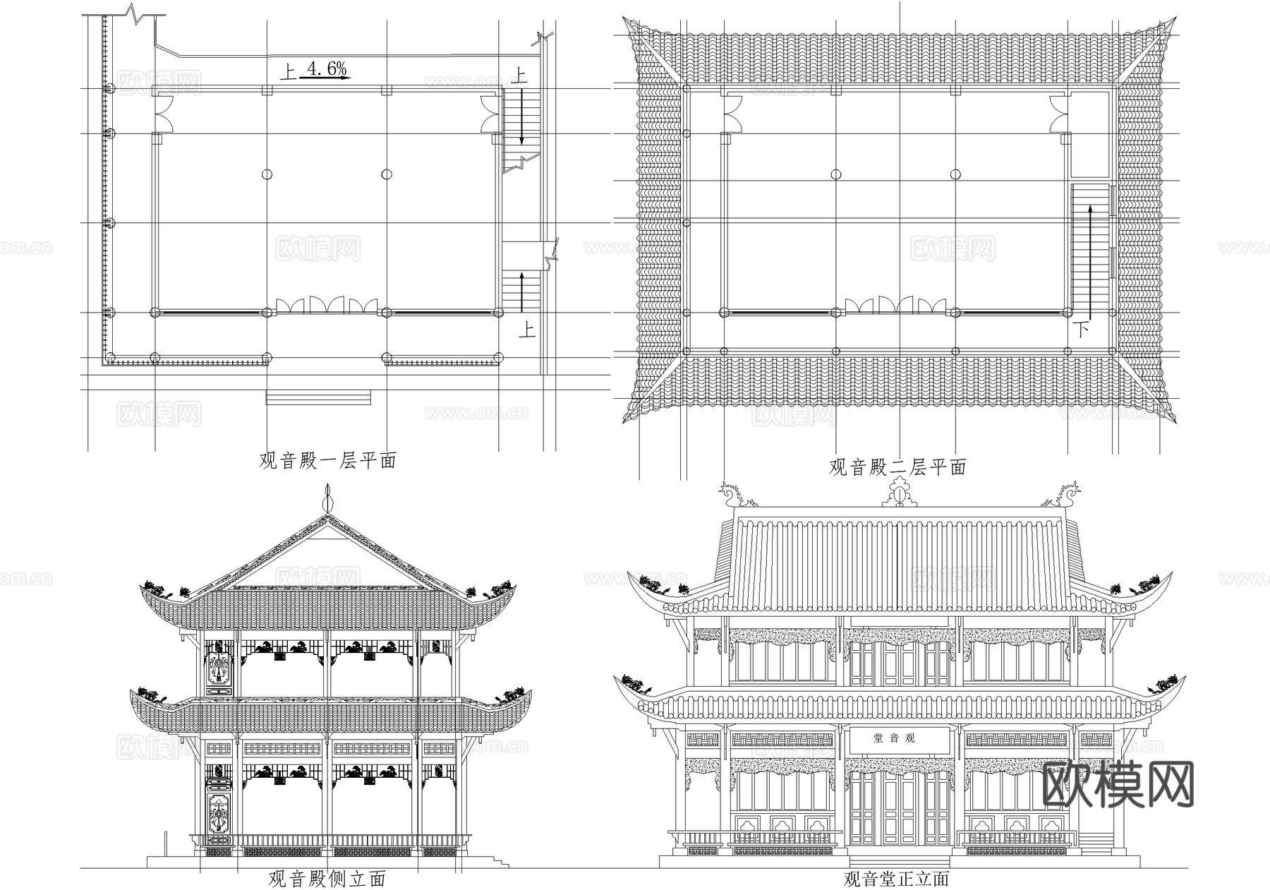 寺庙 观音堂大殿 仿古建筑 重檐歇山顶cad施工图