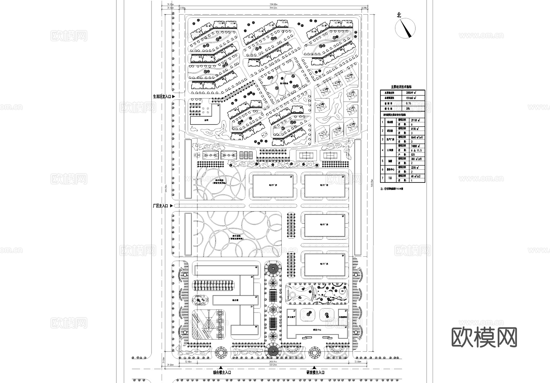 电子厂房工业园区小区规划平面CAD施工图cad施工图