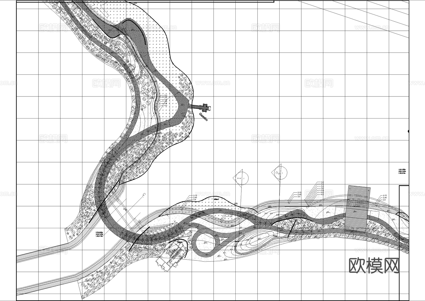 滨水公园湖区规划总平面图cad施工图