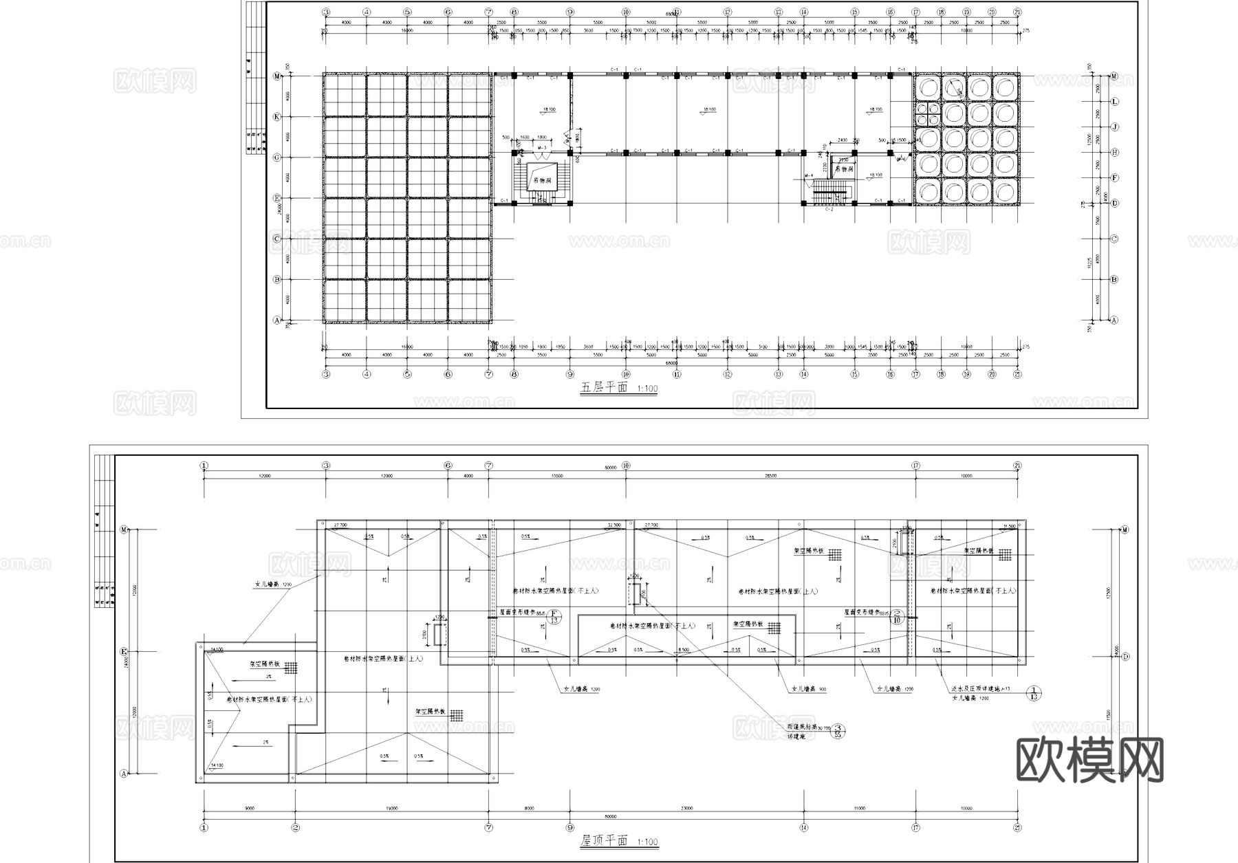 七层面粉加工厂厂房仓库工业建筑CAD施工图cad施工图