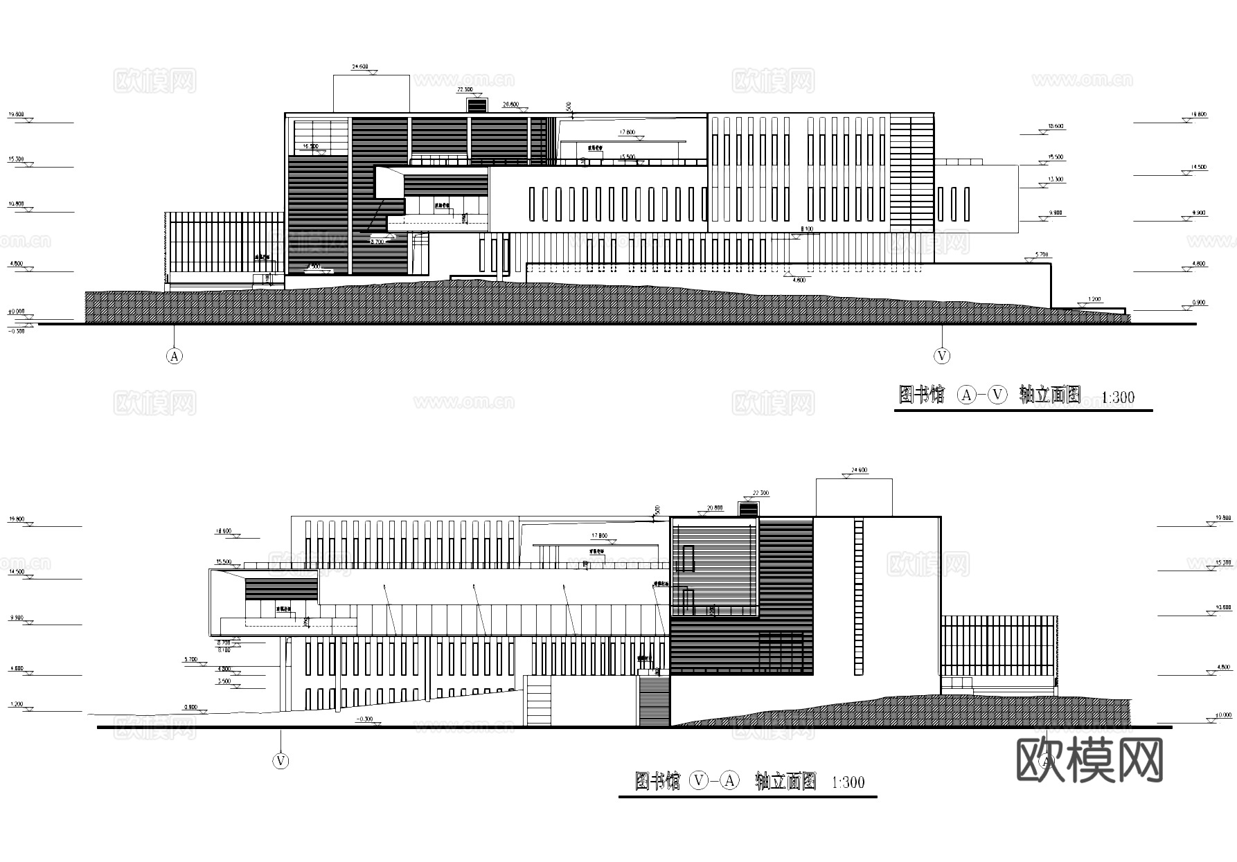 图书馆剖立面建筑CAD施工图cad施工图