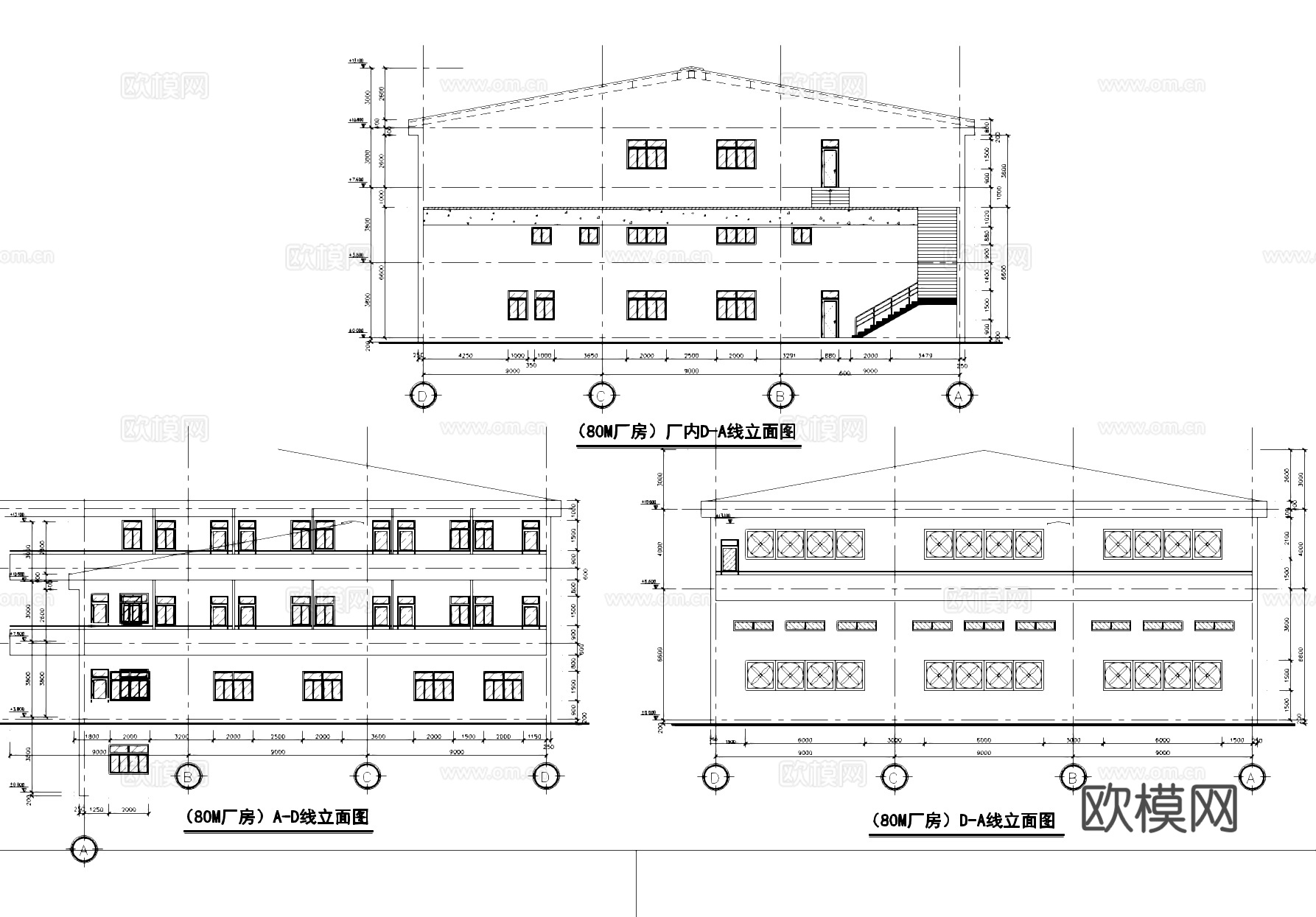二层工业厂房车间及三层宿舍建筑CAD施工图.zipcad施工图