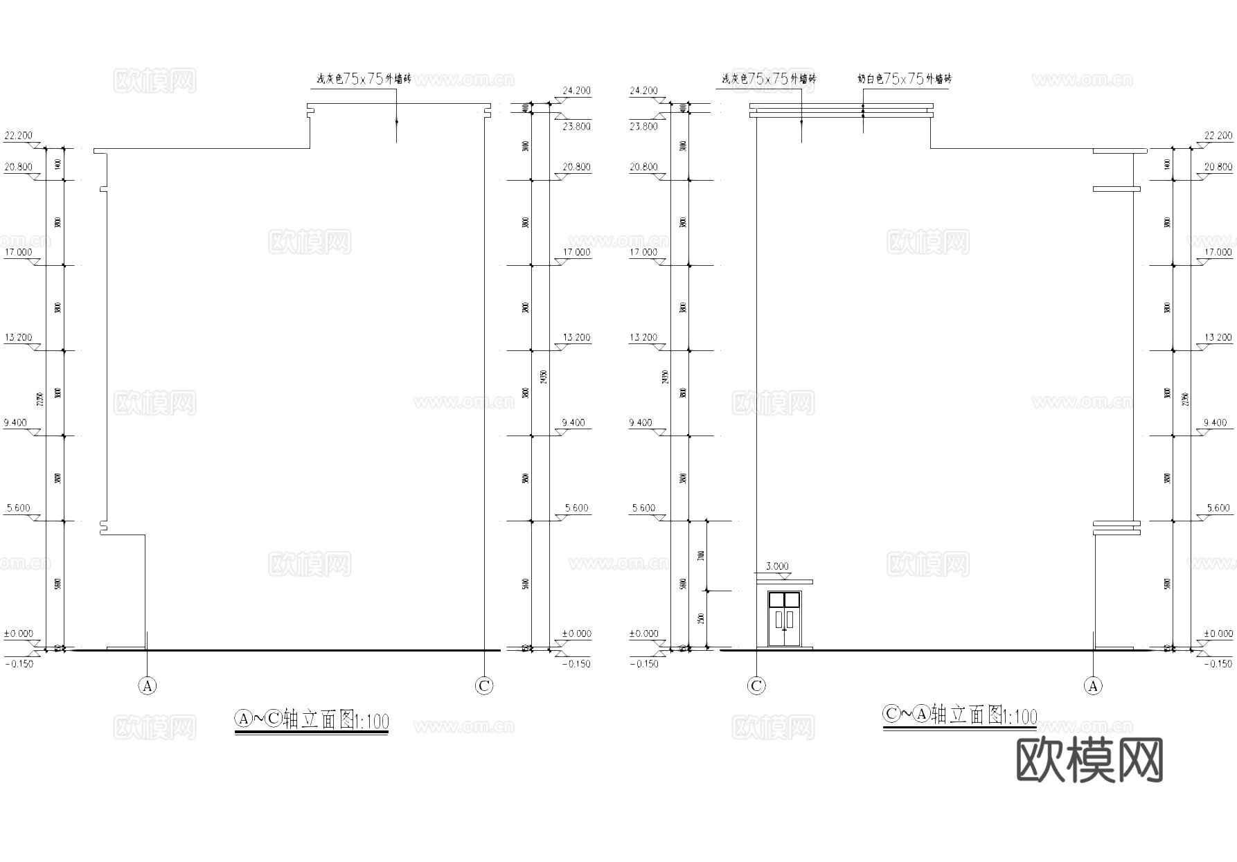五层丙类框架结构厂房车间工业建筑CAD施工图cad施工图