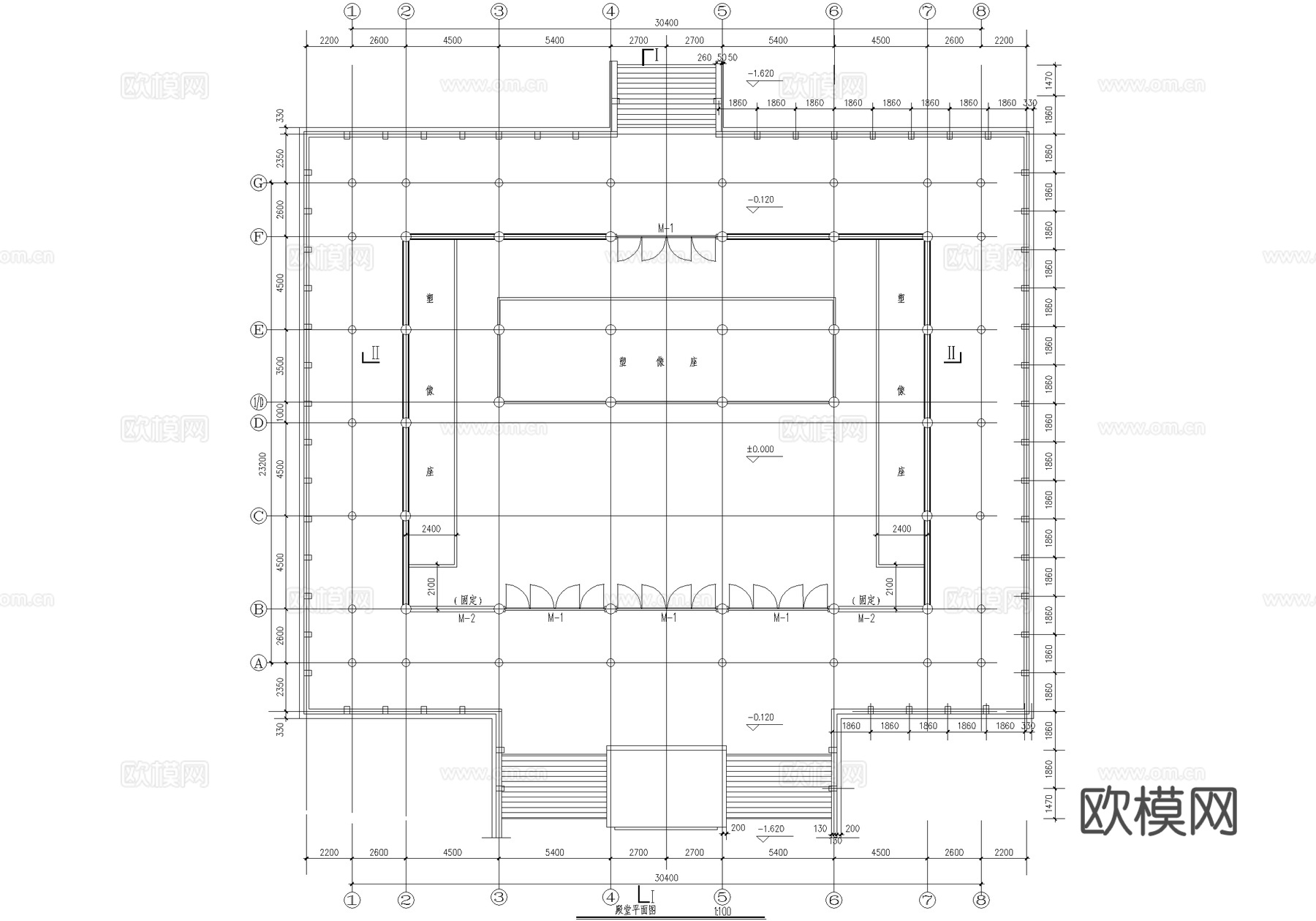 中式寺庙 大雄宝殿殿堂 重檐歇山顶塑像座cad施工图