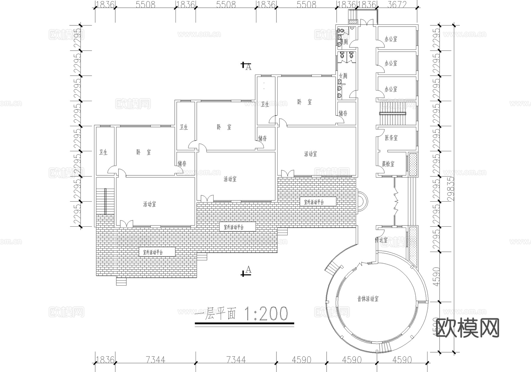 幼儿园建筑 二层托儿所cad施工图